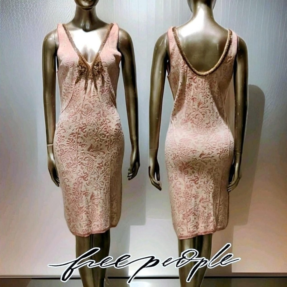 NWT Free People For Anthropologie Damask Knit Embellished Dress Sz M